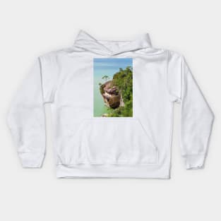 Cliff and trees at ocean shore landscape Kids Hoodie